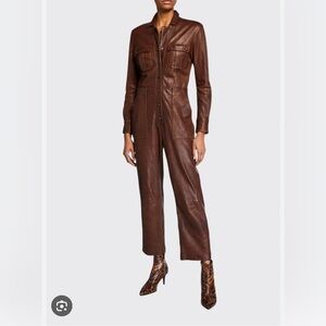 Veronica Beard Artemis Brown Lamb Leather Jumpsuit Intermix